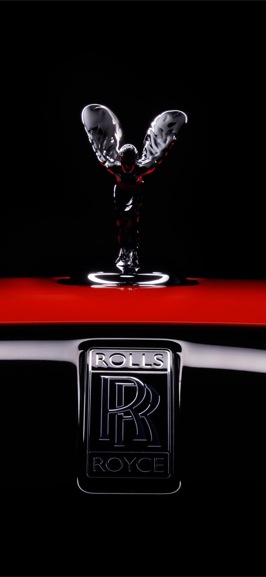 Rolls Royce Spirit of Ecstasy Hood Ornament and Front Grille Emblem on Red Luxury Car HD phone wallpaper