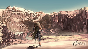 Kenshi Game Artwork: Lone Wanderer in a Vast Desert Canyon Landscape HD wallpaper