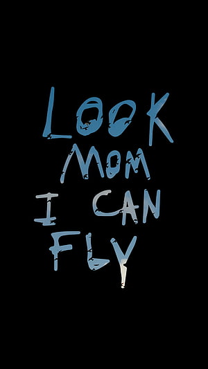 Travis Scott Look Mom I Can Fly Album Artwork with Handwritten Blue Text on Black Background HD phone wallpaper