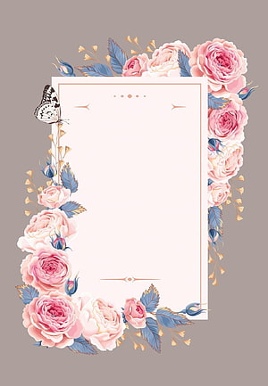 Elegant Floral Wedding Invitation Template with Pink Roses and Butterfly HD phone wallpaper