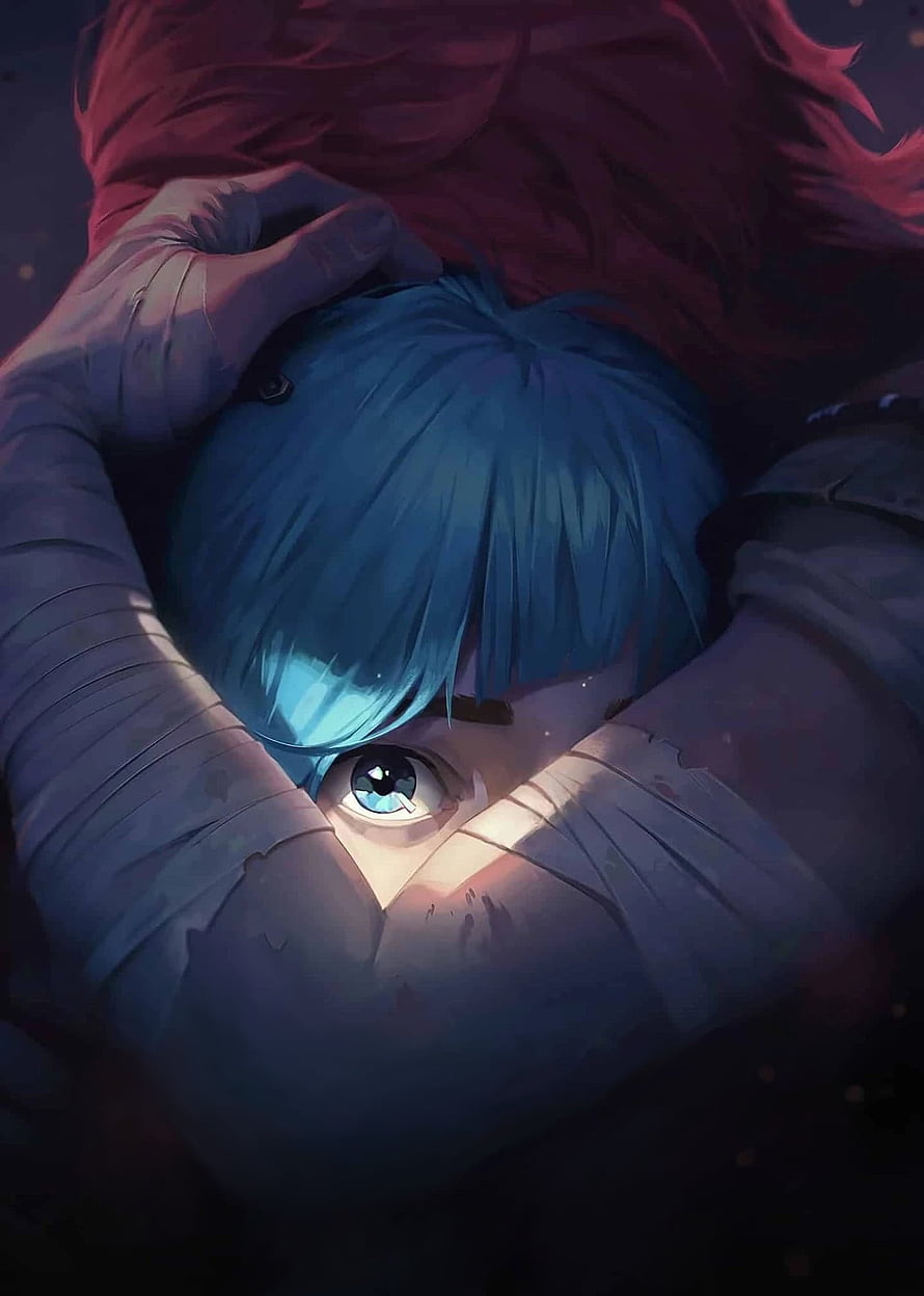 Emotional Arcane Illustration Featuring Jinx and Vi in a Tender Embrace HD phone wallpaper