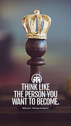 Golden Crown on Wooden Chess King with Motivational Quote HD phone wallpaper