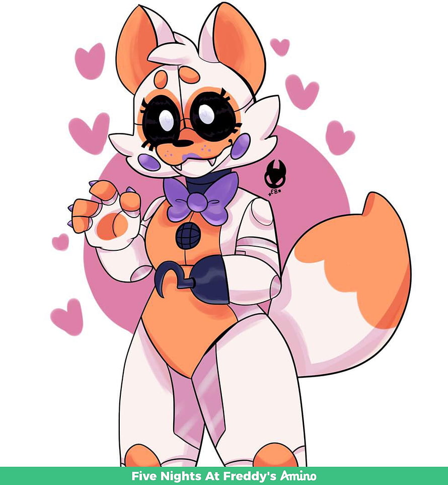 Cute FNAF Lolbit Fox Character in White and Orange Suit with Purple Bowtie HD phone wallpaper