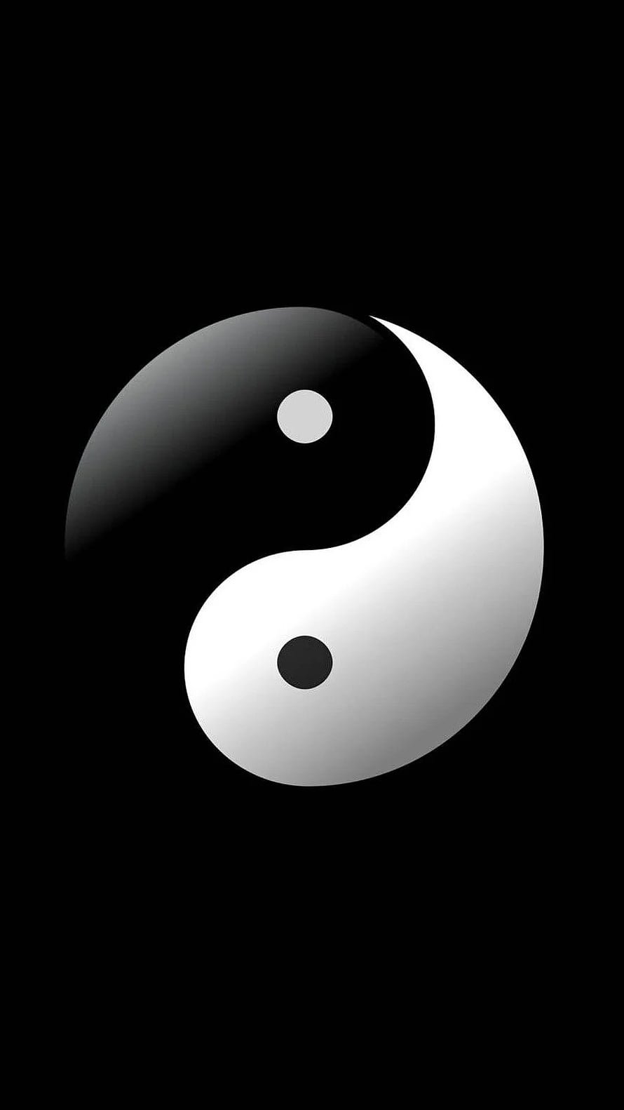 Minimalist Yin Yang Symbol with Glossy 3D Gradient on Black Background HD phone wallpaper