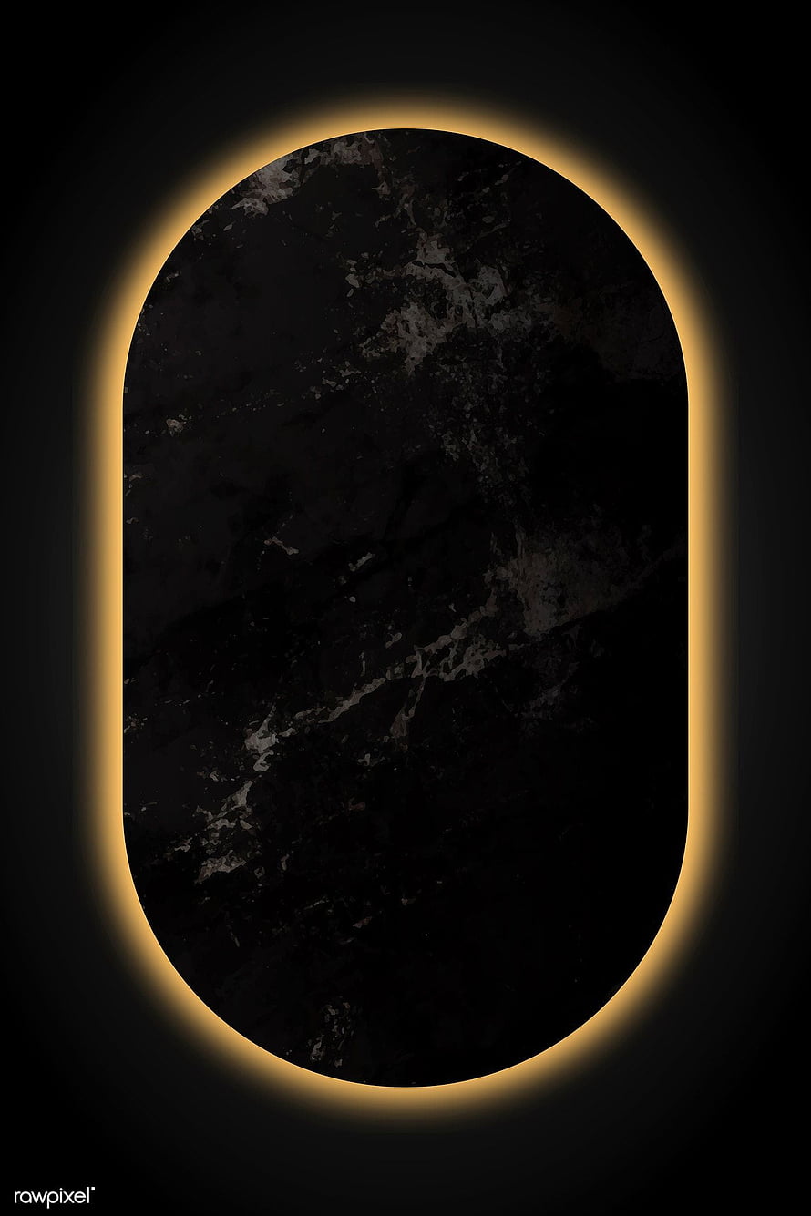 Black Marble Oval Frame with Warm Gold Neon Glow on Dark Background HD phone wallpaper