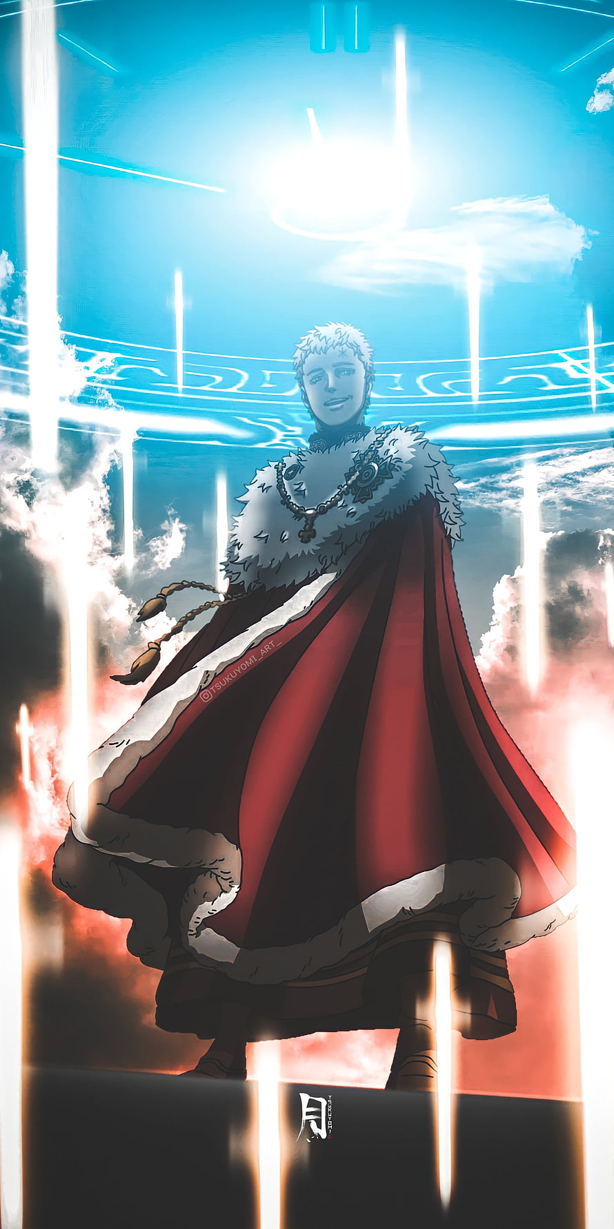 Julius Novachrono from Black Clover in a majestic red and white fur-trimmed royal cape HD phone wallpaper