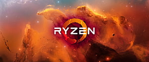 Ryzen 9 Logo Over Vibrant Orange Nebula and Cosmic Star Field HD wallpaper