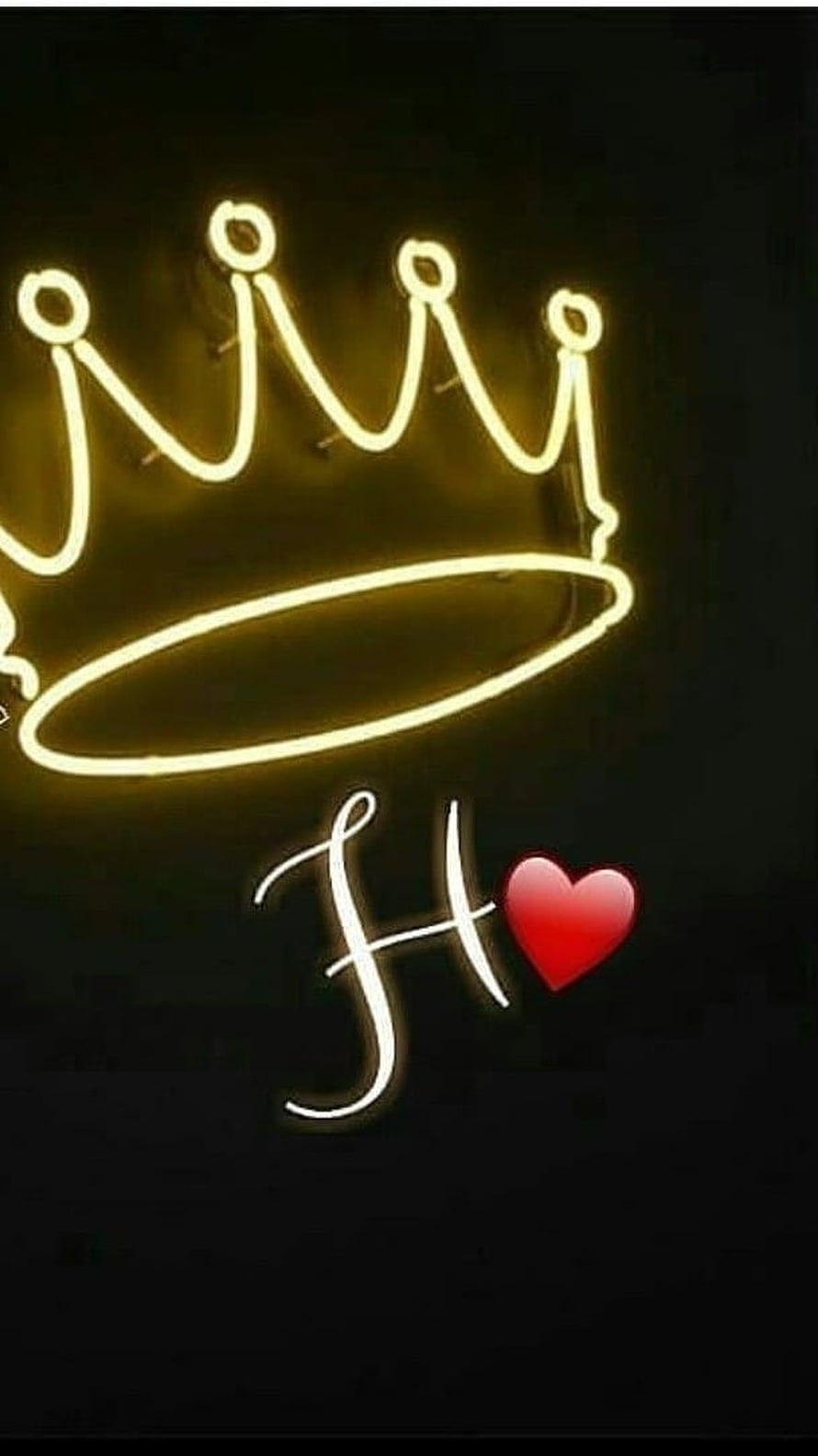 Glowing Neon Crown and Script H with Red Heart on Black Background HD phone wallpaper