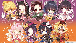 Cute Chibi Demon Slayer Characters Halloween Costume Wallpaper HD wallpaper