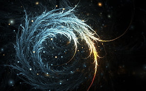 Ethereal Cosmic Spiral with Glowing Filaments and Starlight on a Dark Background HD wallpaper