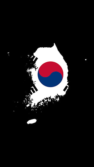 South Korea National Flag Mapped onto Country Silhouette on Black Background HD phone wallpaper