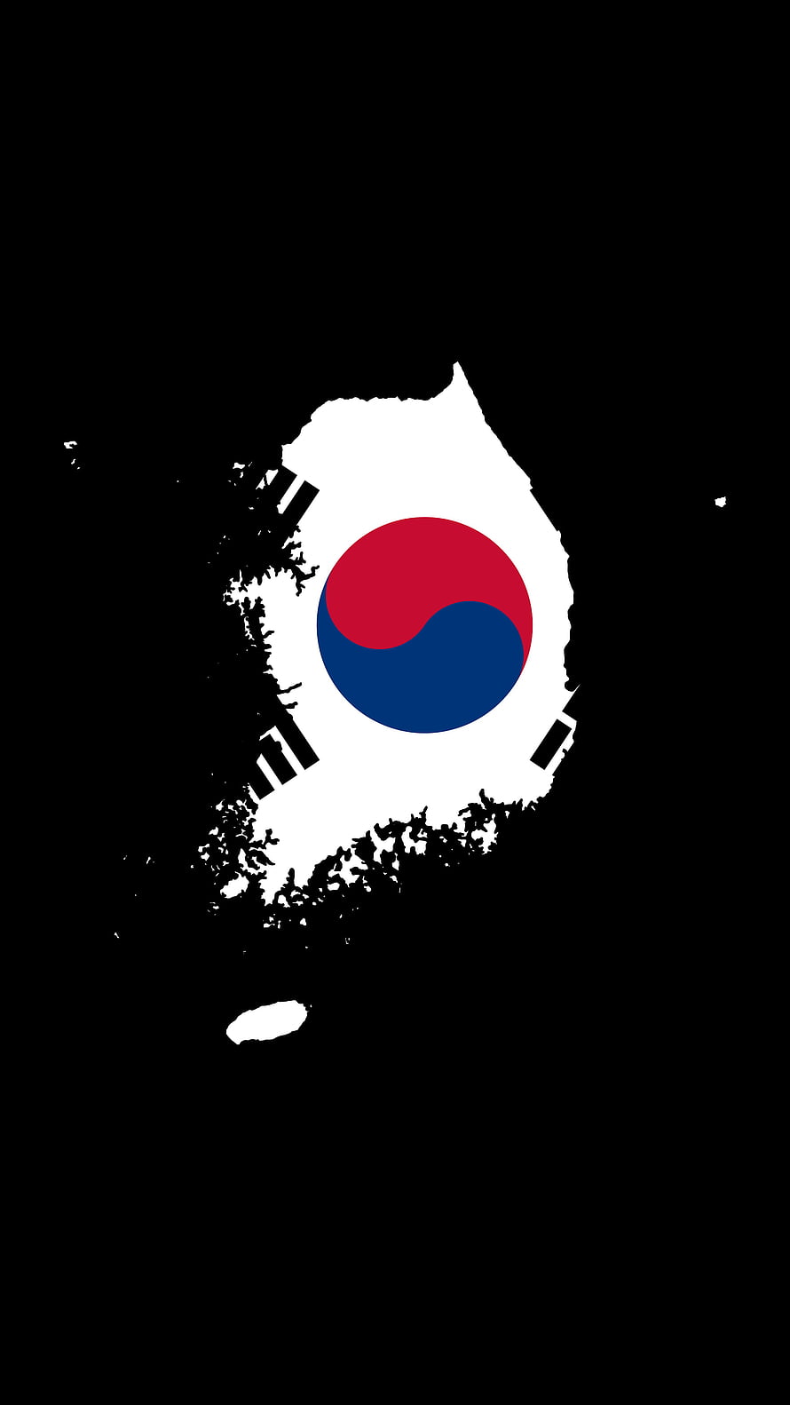 South Korea National Flag Mapped onto Country Silhouette on Black Background HD phone wallpaper
