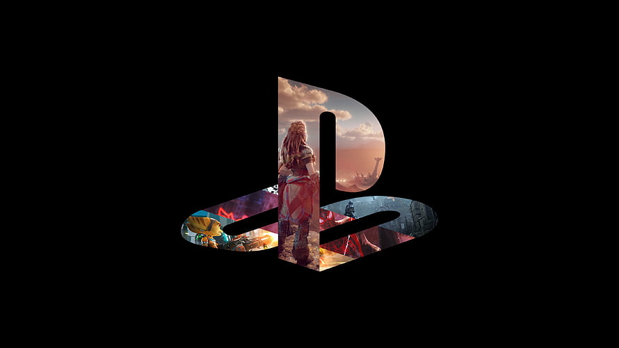PlayStation Logo Filled With Game Artwork on Black Background HD wallpaper
