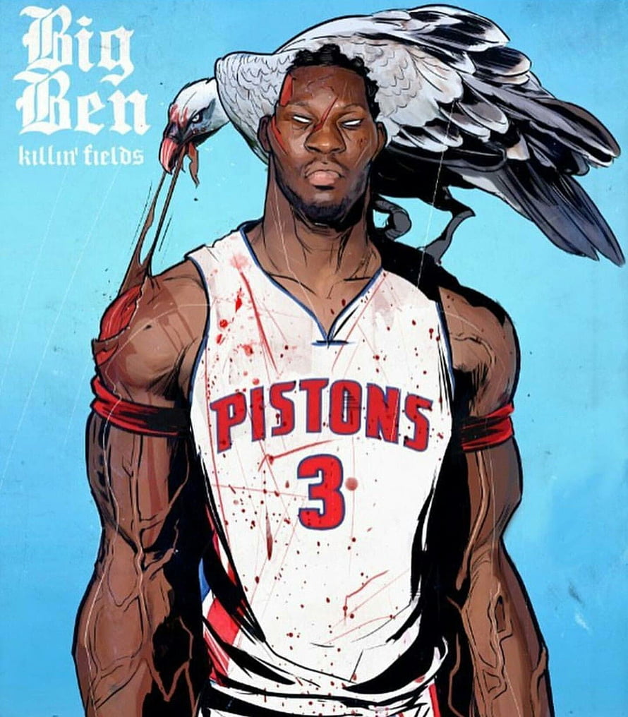 Ben Wallace Detroit Pistons Fan Art with Eagle and Blood Splatter HD phone wallpaper