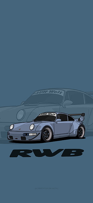 RWB Porsche 911 RWB-Style Widebody Illustration in Slate Blue HD phone wallpaper
