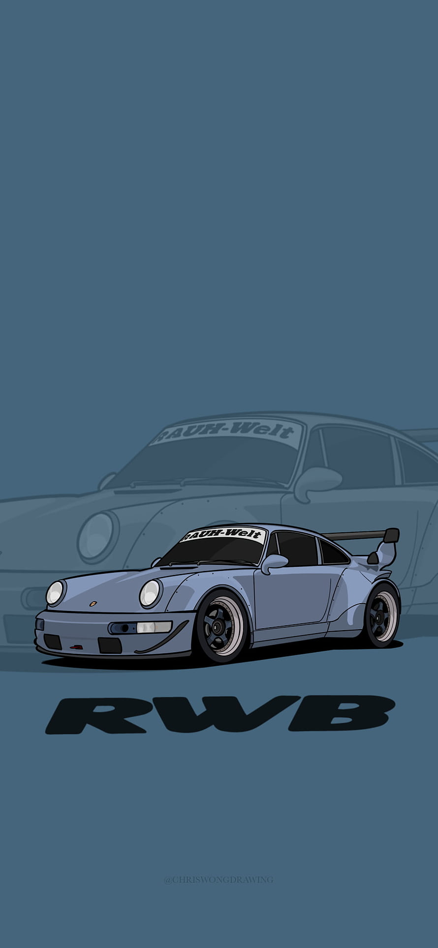 RWB Porsche 911 RWB-Style Widebody Illustration in Slate Blue HD phone wallpaper