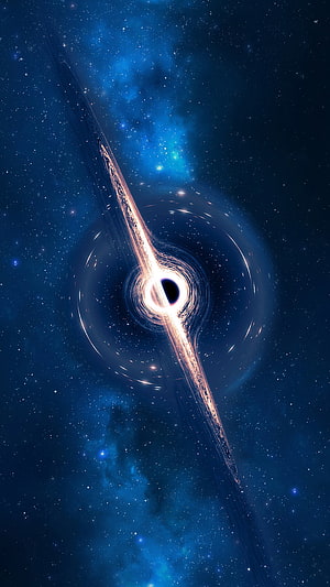 Supermassive Black Hole with Accretion Disk and Relativistic Jet in Deep Space HD phone wallpaper