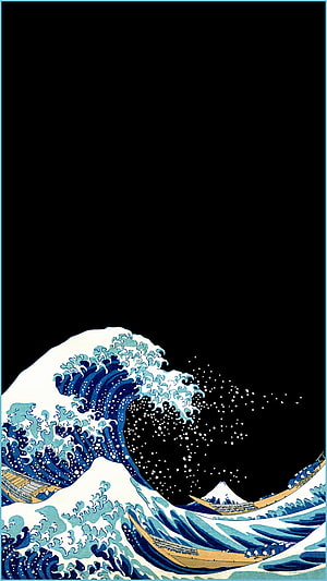 Great Wave Off Kanagawa Ukiyo-e Print on Black Background HD phone wallpaper