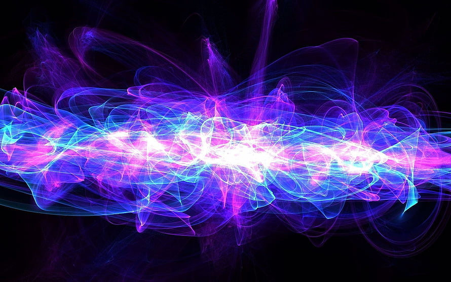 Vibrant Neon Light Trails Abstract Digital Art with Purple and Blue Energy Waves HD wallpaper