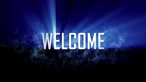 Dramatic Blue Smoke and Light Rays with Welcome Text on Dark Background HD wallpaper