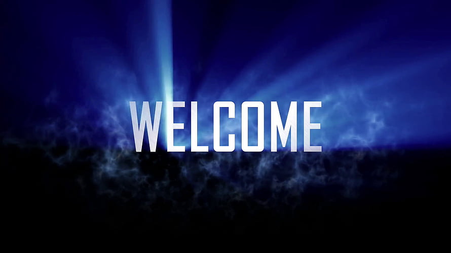 Dramatic Blue Smoke and Light Rays with Welcome Text on Dark Background HD wallpaper