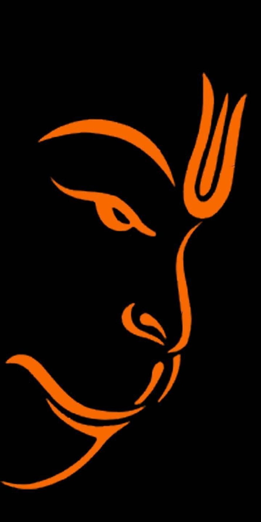 Minimalist Orange Line Art of Hanuman Face on Black Background, shri hanuman, Bajrang Bali HD phone wallpaper