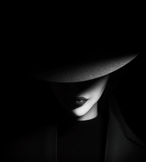 Mysterious Woman in Wide-Brimmed Hat with Dramatic Black and White Shadows, Dark, Minimalism, Girl, Bw, Chb, Shadows, Hat HD phone wallpaper
