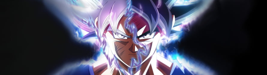 Dragon Ball Super Broly Split-Face Transformation with Blue and Purple Energy Aura HD wallpaper