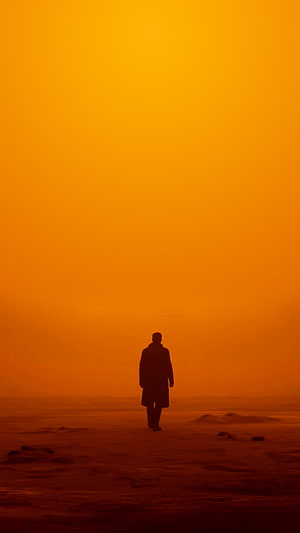 Blade Runner 2049 Silhouette Walking Through Orange Haze HD phone wallpaper