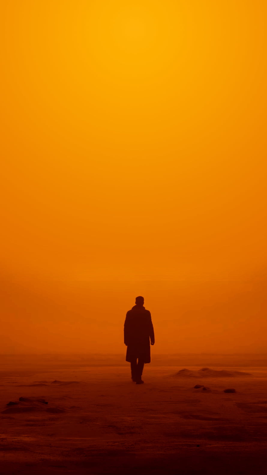 Blade Runner 2049 Silhouette Walking Through Orange Haze HD phone wallpaper