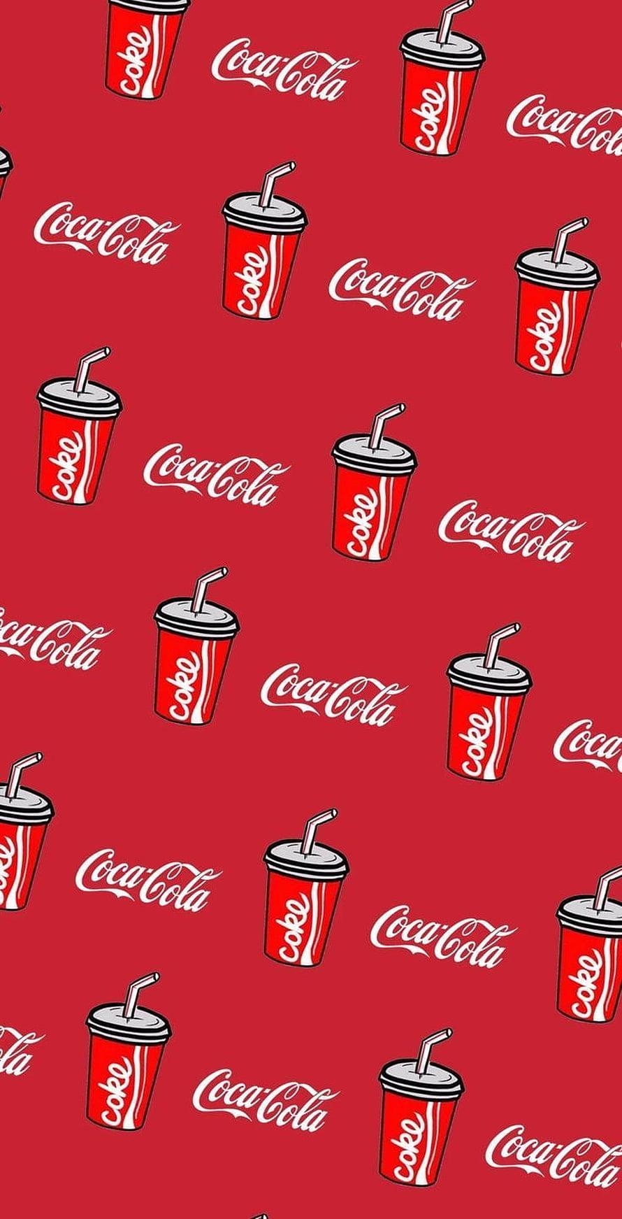 Coca-Cola Red Patterned Wallpaper Featuring Repeating Logo and Cup Illustrations HD phone wallpaper