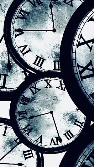 Steins;Gate Vintage Clock Faces in Monochrome Blue Tones HD phone wallpaper