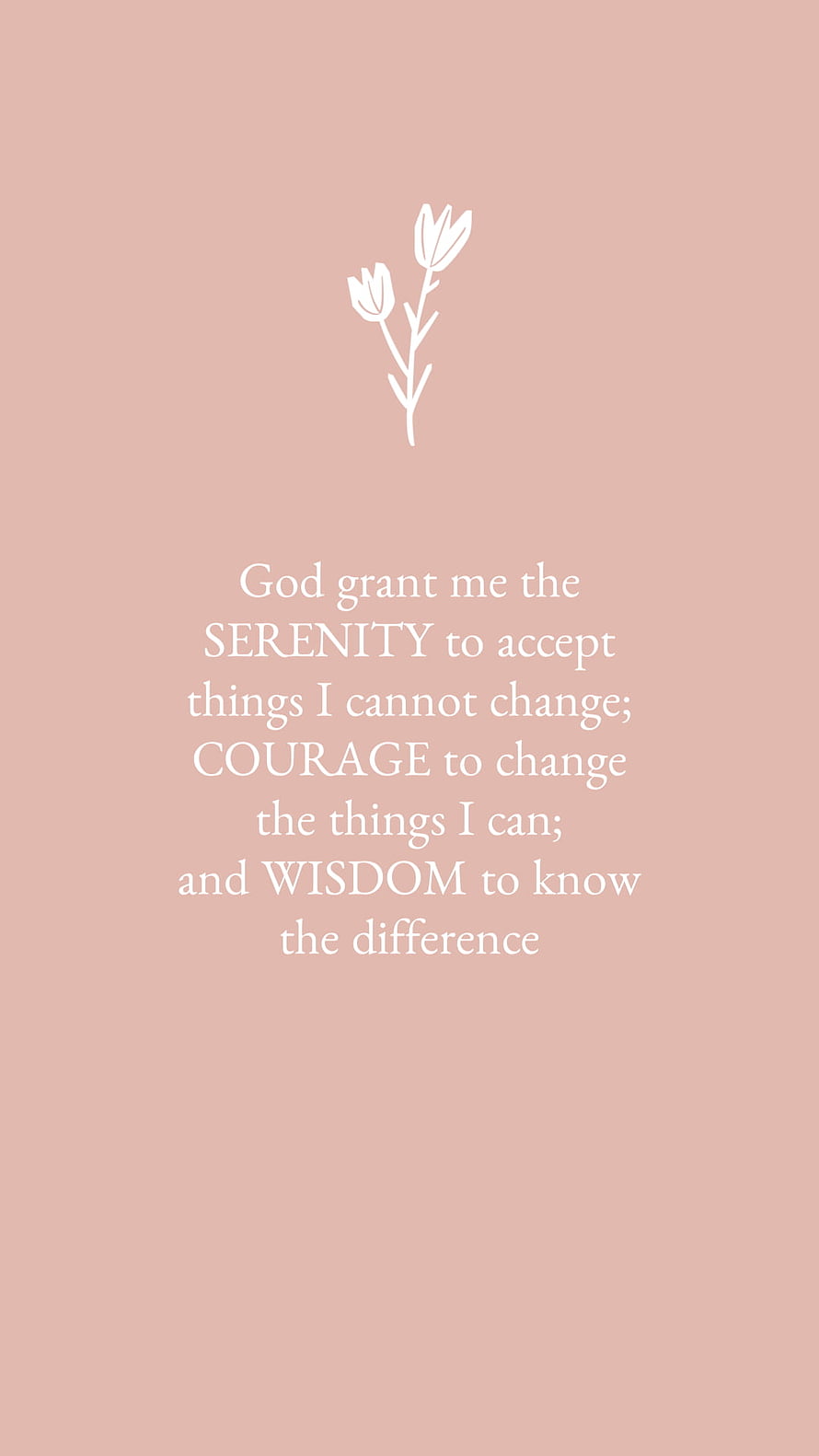 Serenity Prayer Quote on Soft Blush Pink Background with Minimal White Tulip Illustration HD phone wallpaper