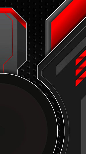 Abstract Geometric Tech Design with Red and Black Angular Shapes and Perforated Texture HD phone wallpaper