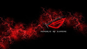 ASUS Republic of Gamers Logo with Red Electric Smoke on Black Background HD wallpaper