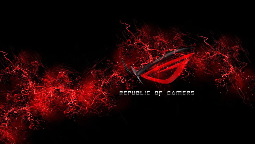 ASUS Republic of Gamers Logo with Red Electric Smoke on Black Background HD wallpaper