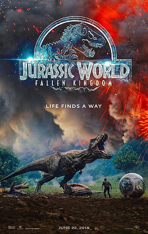 Jurassic World Fallen Kingdom Movie Poster Featuring T-Rex and Volcanic Eruption HD phone wallpaper