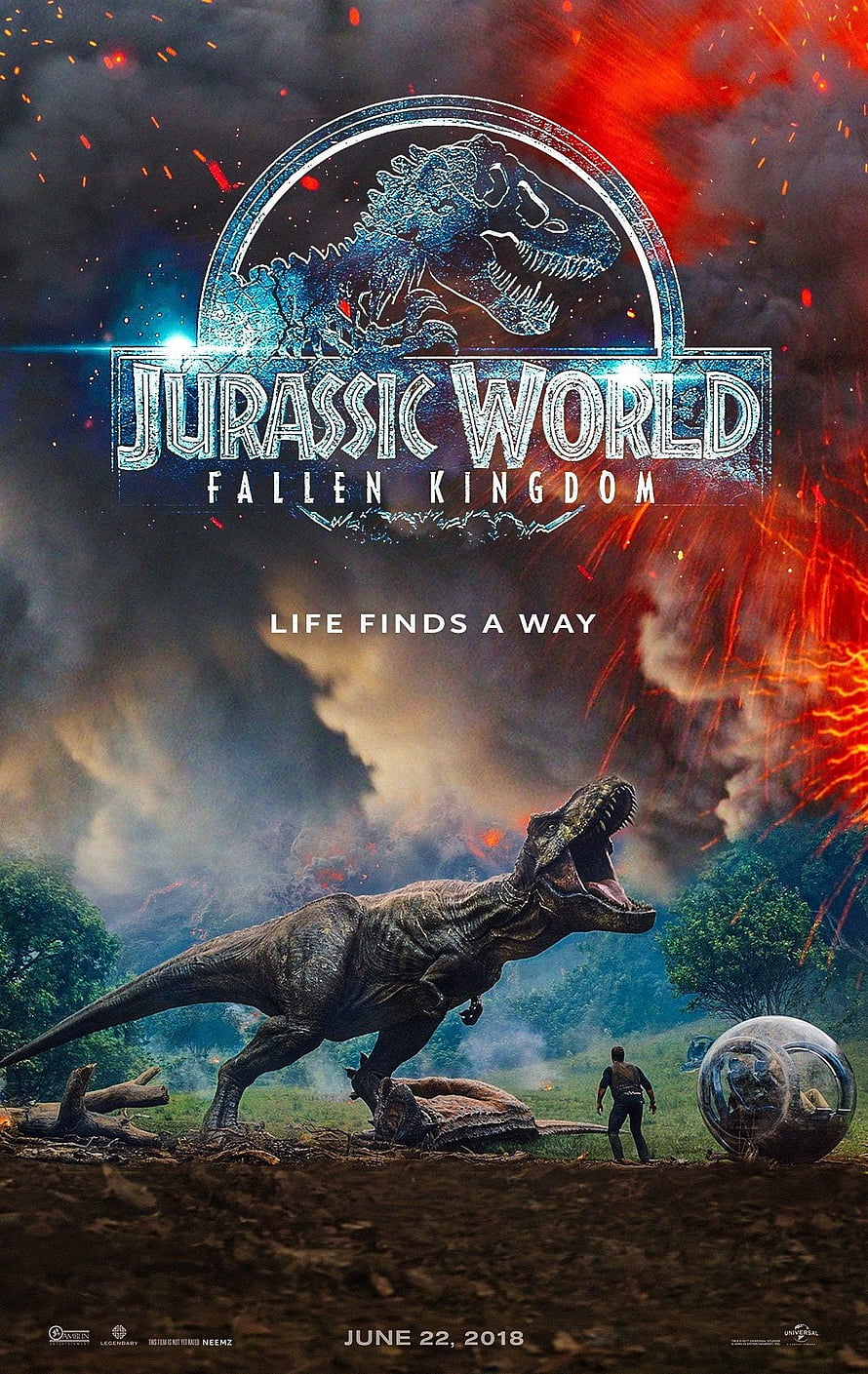Jurassic World Fallen Kingdom Movie Poster Featuring T-Rex and Volcanic Eruption HD phone wallpaper