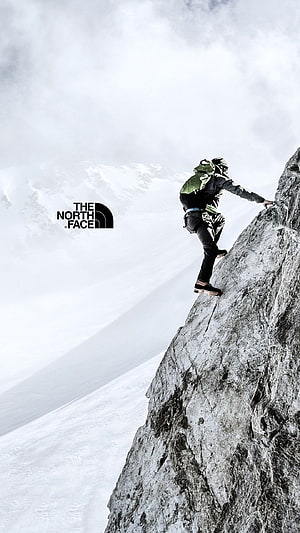 The North Face Alpine Climber Scaling Snowy Mountain Ridge HD phone wallpaper