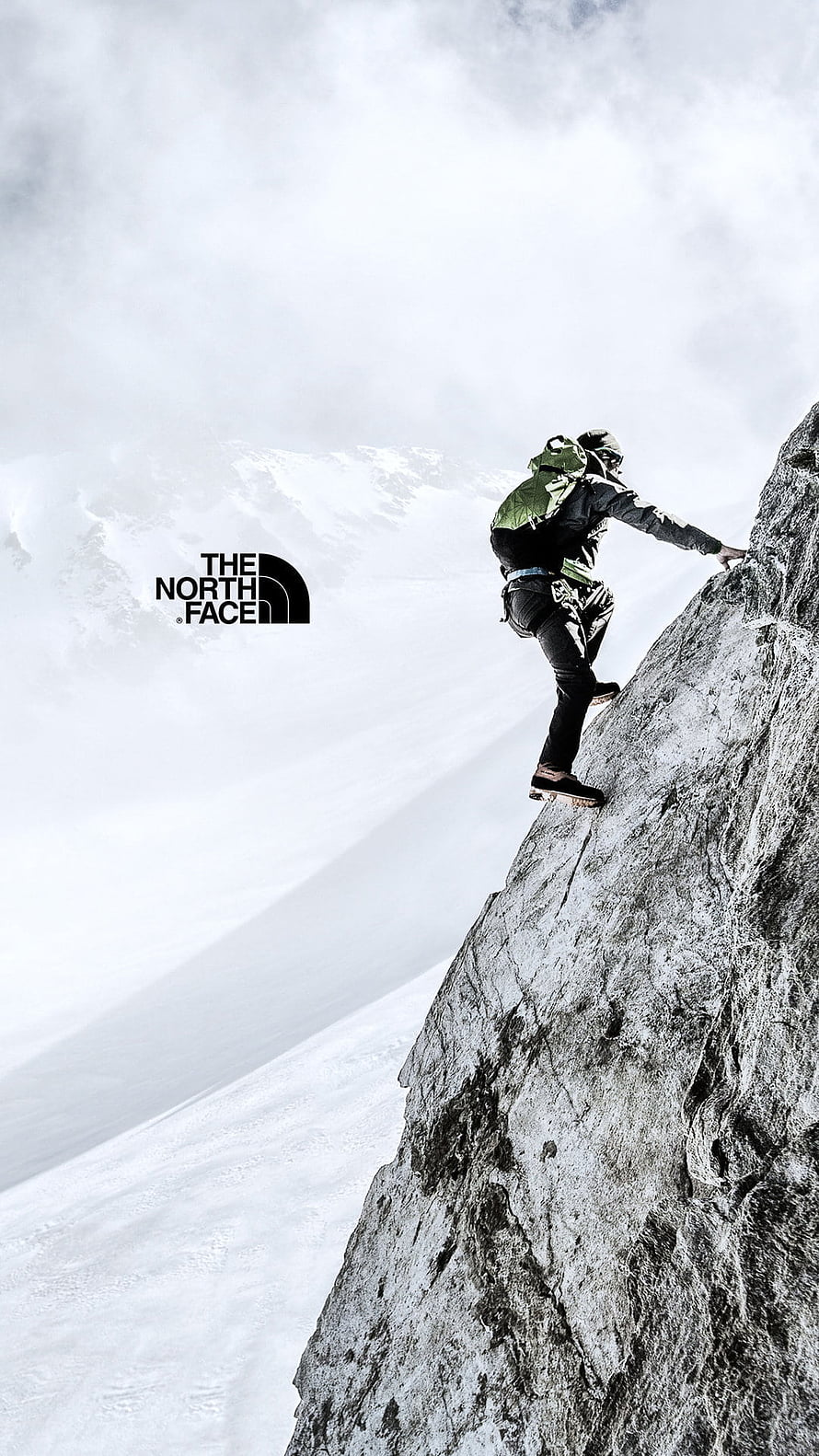 The North Face Alpine Climber Scaling Snowy Mountain Ridge HD phone wallpaper