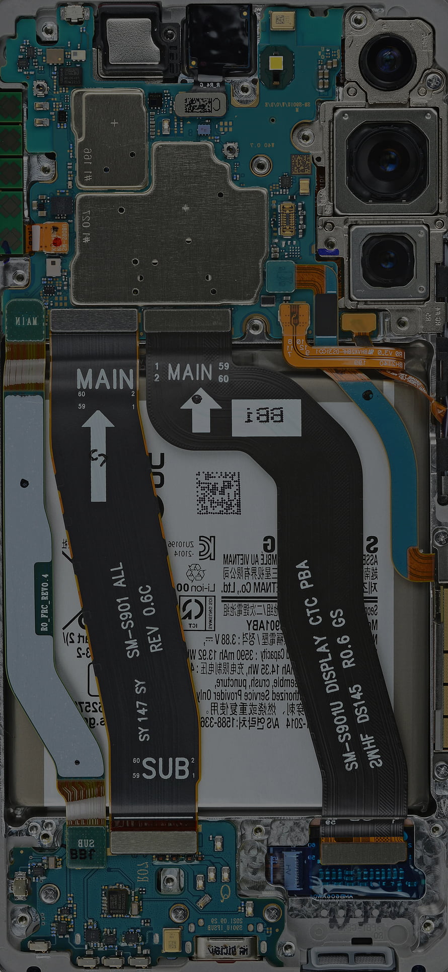 Samsung Galaxy S22 Ultra Internal Hardware Teardown Showing Motherboard and Camera Module HD phone wallpaper