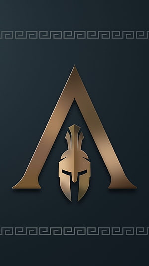 Assassin's Creed Odyssey Gold Spartan Helmet Emblem on Dark Background HD phone wallpaper