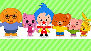 Plim Plim Cartoon Characters Group Illustration with Colorful Animal Friends HD wallpaper