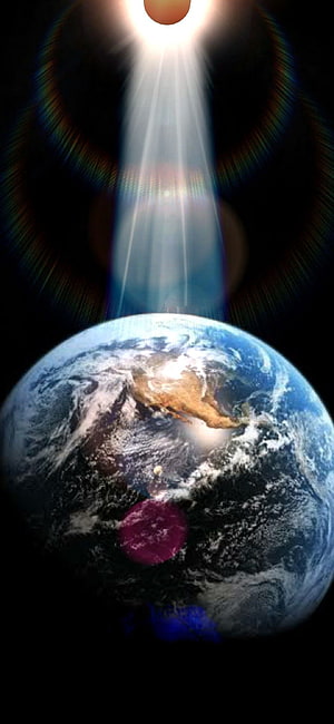 Earth From Space With Dramatic Solar Eclipse Light Beam And Lens Flare HD phone wallpaper