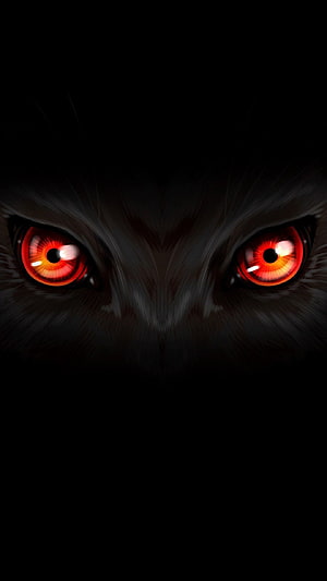 Menacing Wolf Eyes Glowing Red in Pitch Black Darkness HD phone wallpaper