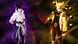 Naruto and Sasuke Rinnegan Anime Battle Scene with Chidori and Rasengan Energy Effects HD wallpaper