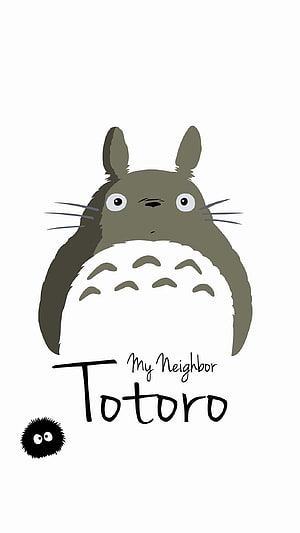 Minimalist My Neighbor Totoro and Soot Sprite Illustration on White Background HD phone wallpaper