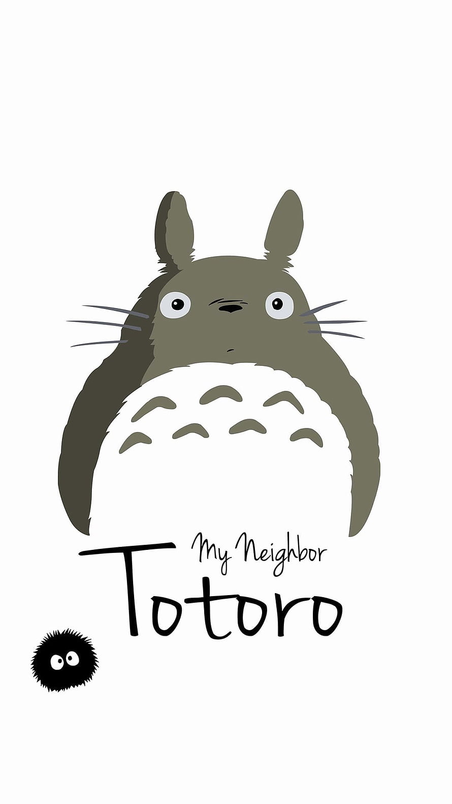 Minimalist My Neighbor Totoro and Soot Sprite Illustration on White Background HD phone wallpaper
