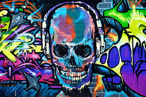 Vibrant Street Art Skull Mural With Neon Spray Paint Colors HD wallpaper