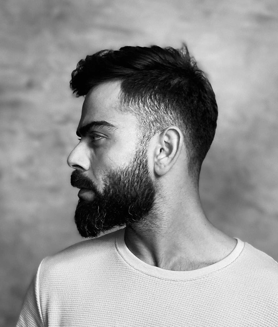 Virat Kohli Black and White Profile Portrait with Full Beard HD phone wallpaper